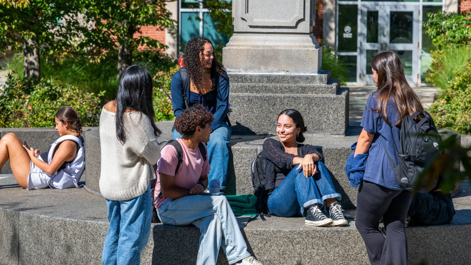 Group of students gathered at the Sundial