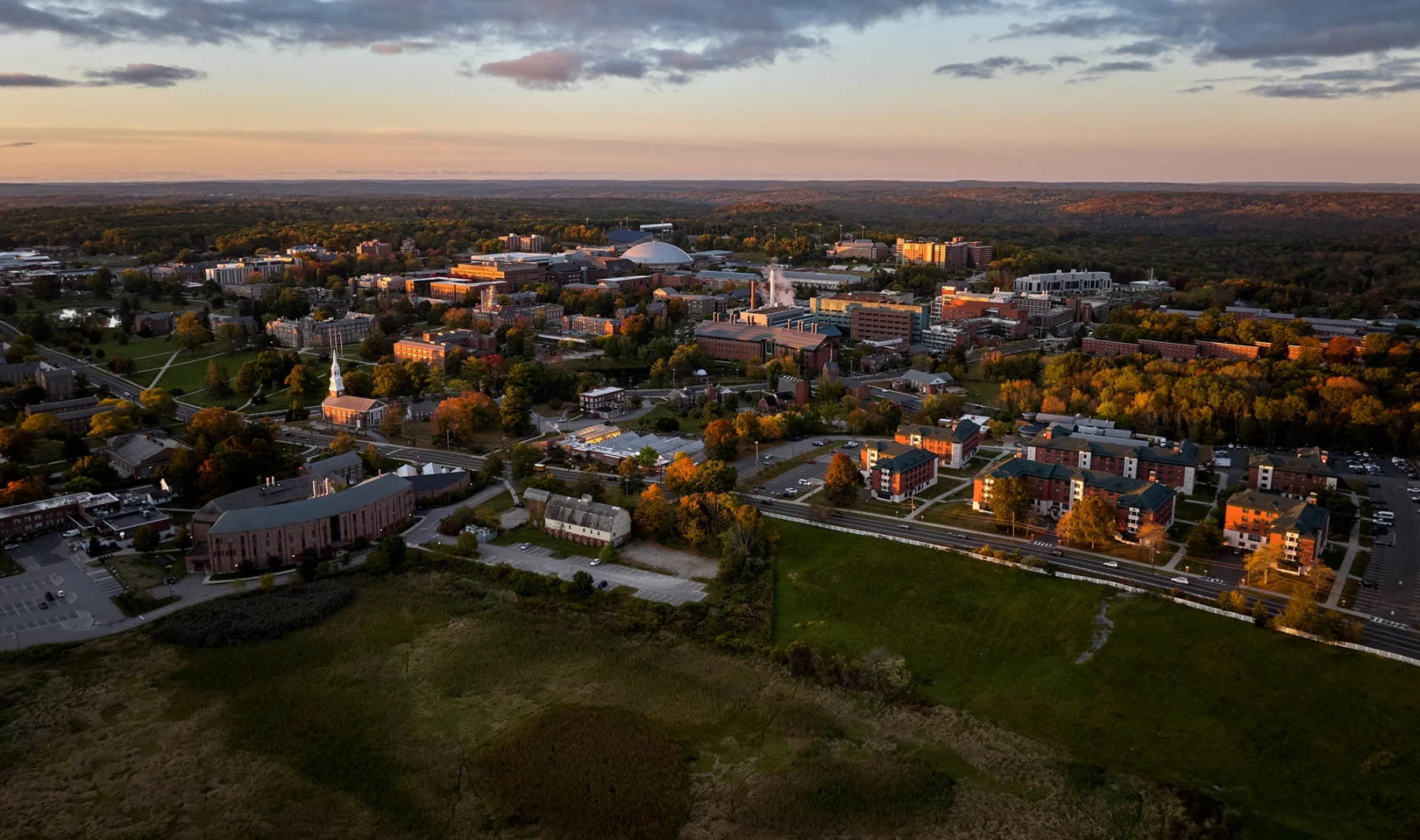 Aerial view of the UConn Storrs campus.